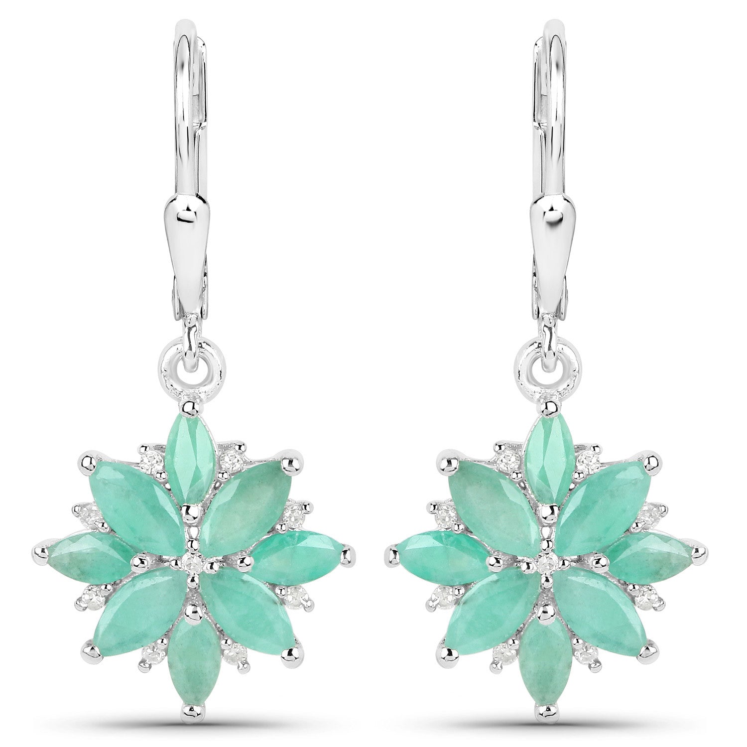 2.92 Carat Genuine Emerald and White Diamond .925 Sterling Silver Earrings on sale at MyriadMart