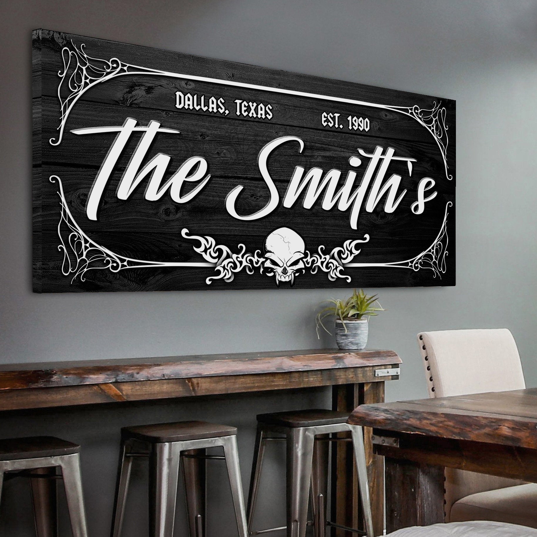 Family Gothic Skull Sign - Customized Modern Gothic Decor For Living Room on sale at MyriadMart