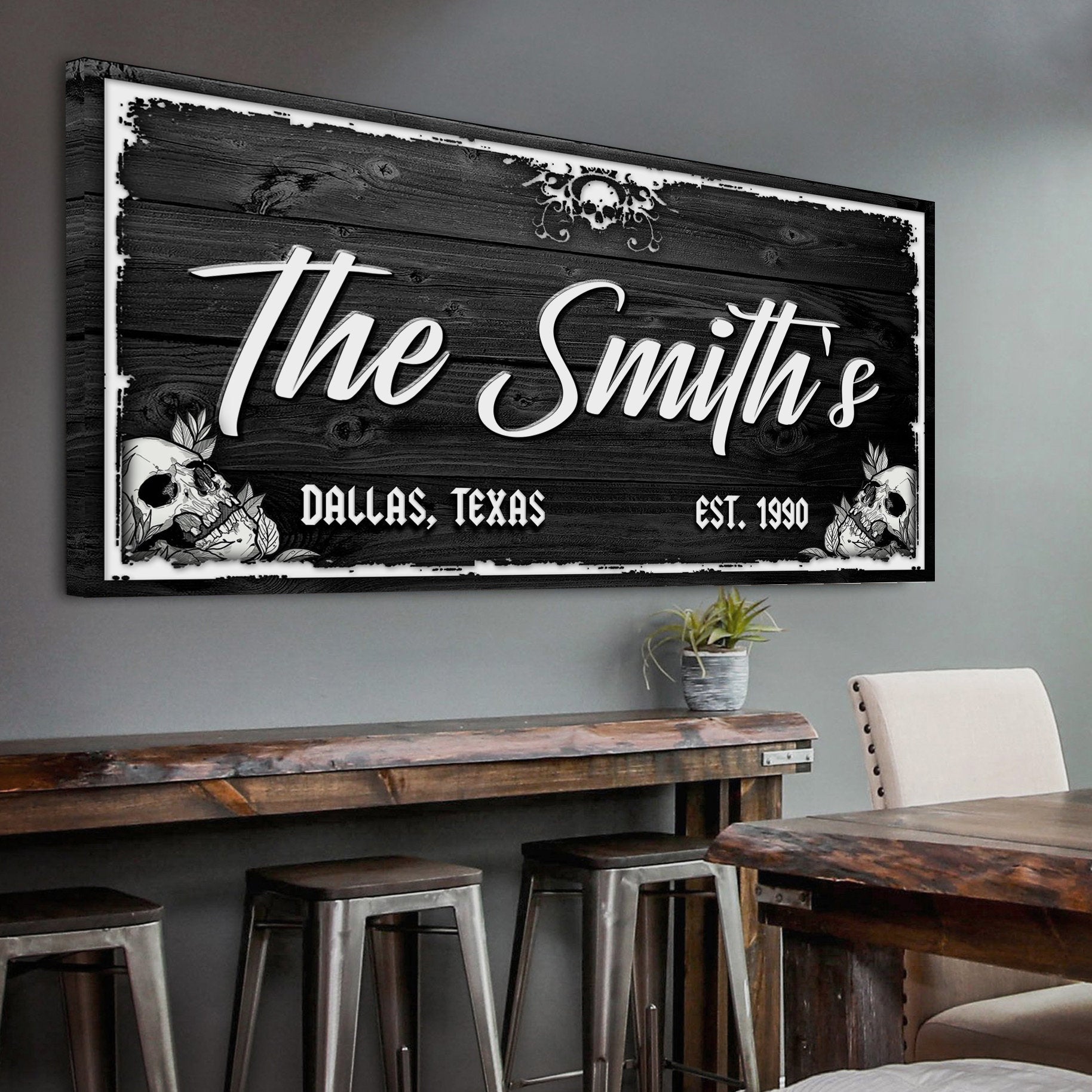 Family Gothic Skull Sign - Customized Modern Gothic Decor For Living Room on sale at MyriadMart