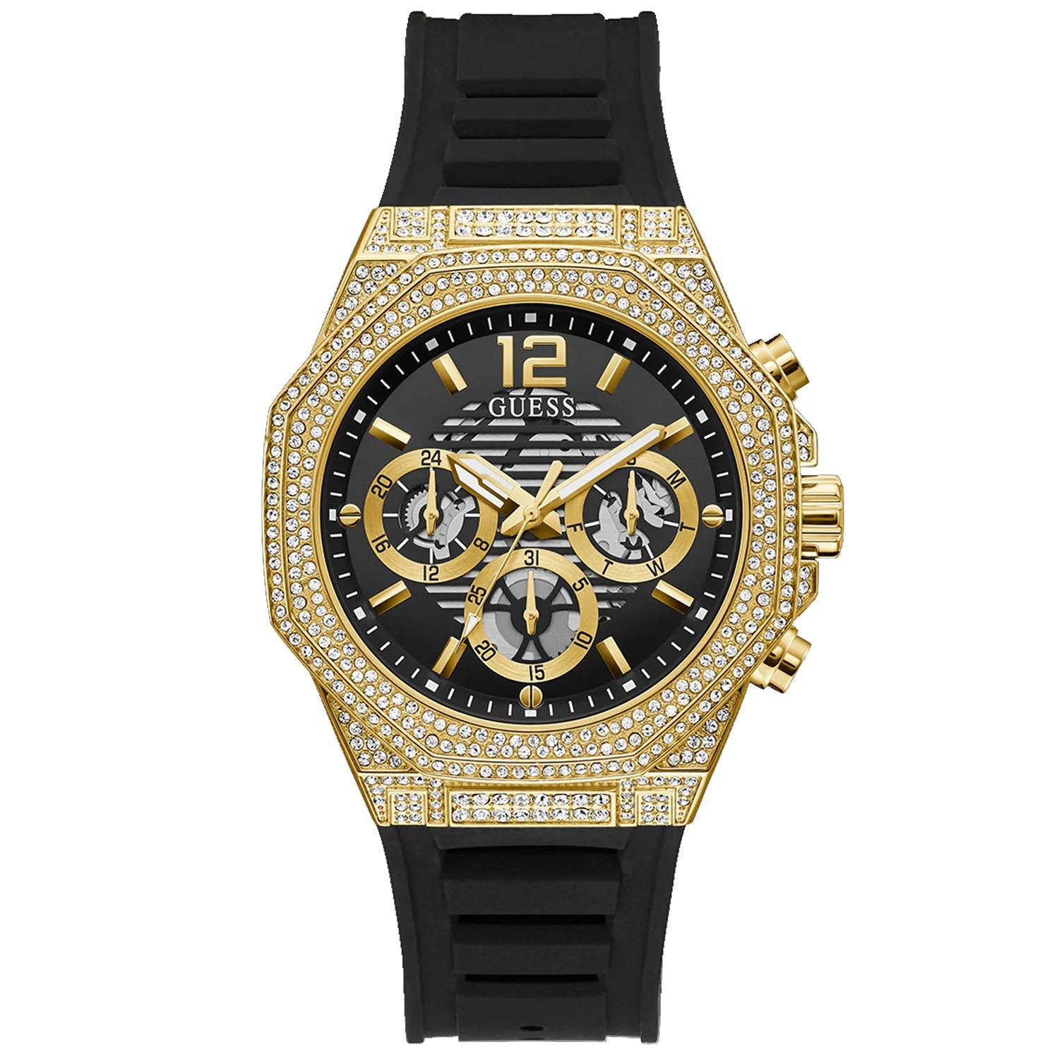 Guess Men's Momentum Black Gold Tone Multi-function on sale at MyriadMart