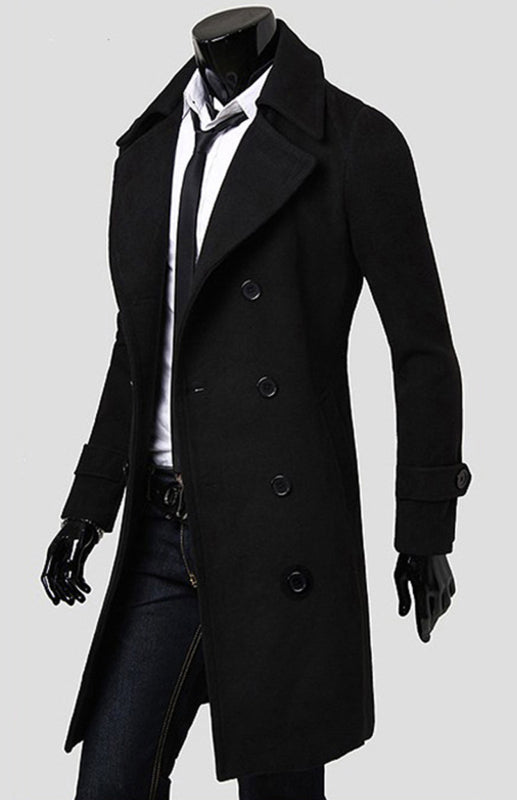 Men's Double Breasted Lengthened Simple Wool Coat on sale at MyriadMart