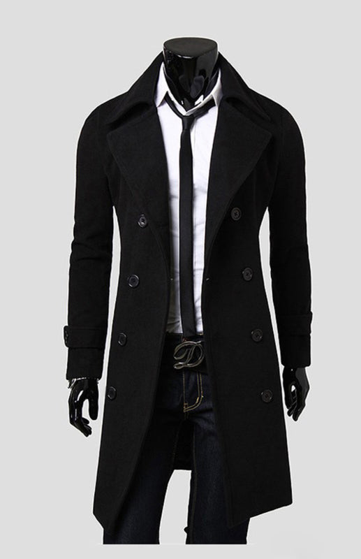 Men's Double Breasted Lengthened Simple Wool Coat on sale at MyriadMart