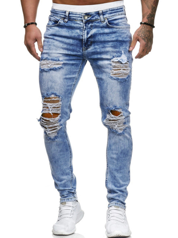 Men's Street Style Four Seasons Cotton Blend Knit Denim Jeans on sale at MyriadMart