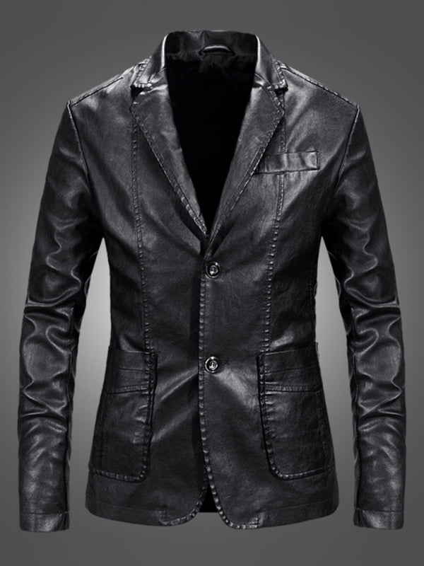Men's Warm Casual Slim Leather Leather Suit - MyriadMart