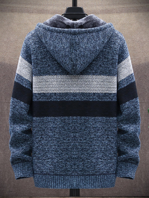 Fleece sweater cardigan Contrast color jacket youth slim fit trendy hooded jacket on sale at MyriadMart