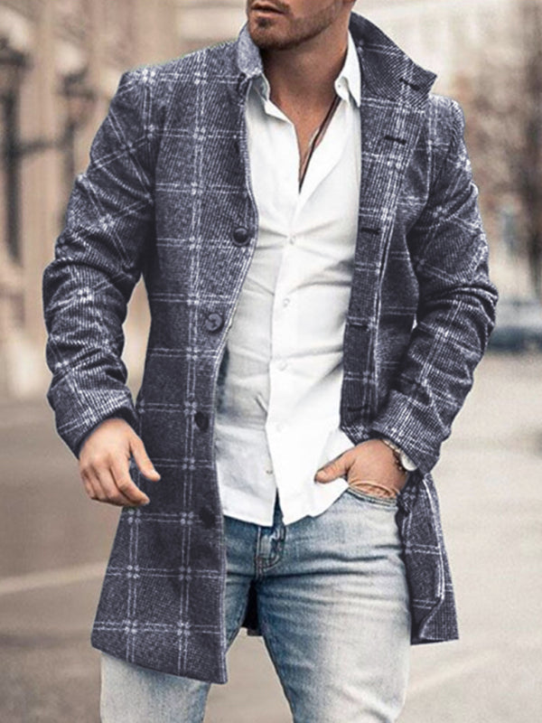 New men's woolen stand collar mid-length pocket casual coat on sale at MyriadMart