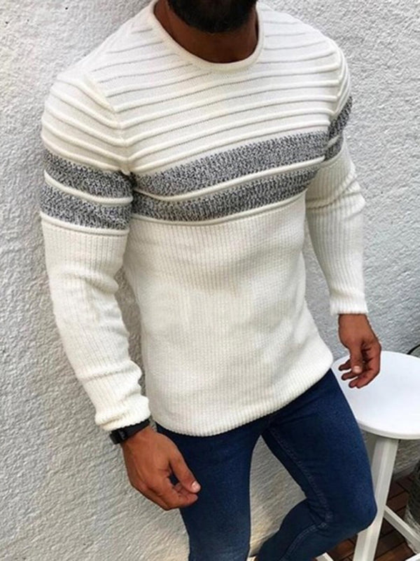 Men's Colorblock Stripe Casual Crew Neck Pullover - MyriadMart