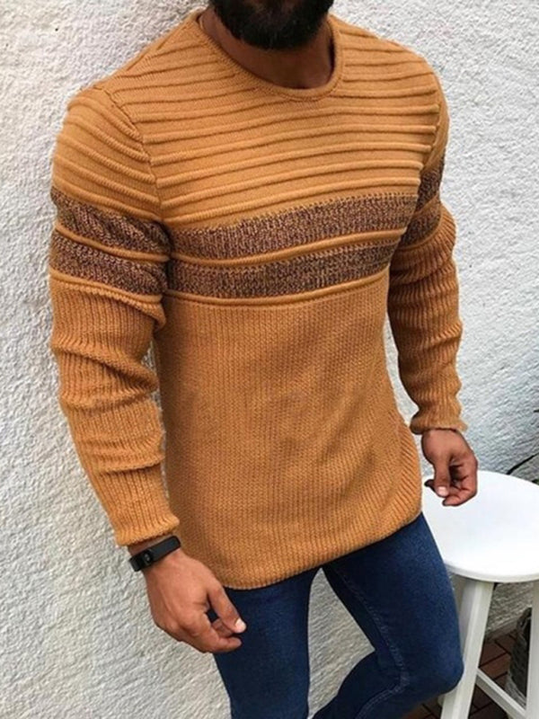 Men's Colorblock Stripe Casual Crew Neck Pullover - MyriadMart