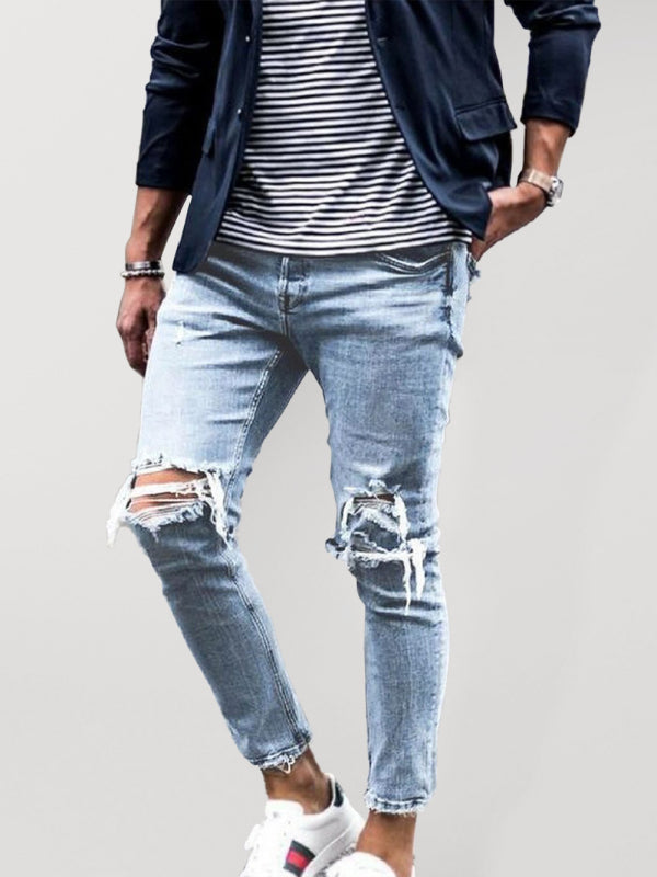 Men's solid casual ripped pencil jeans on sale at MyriadMart