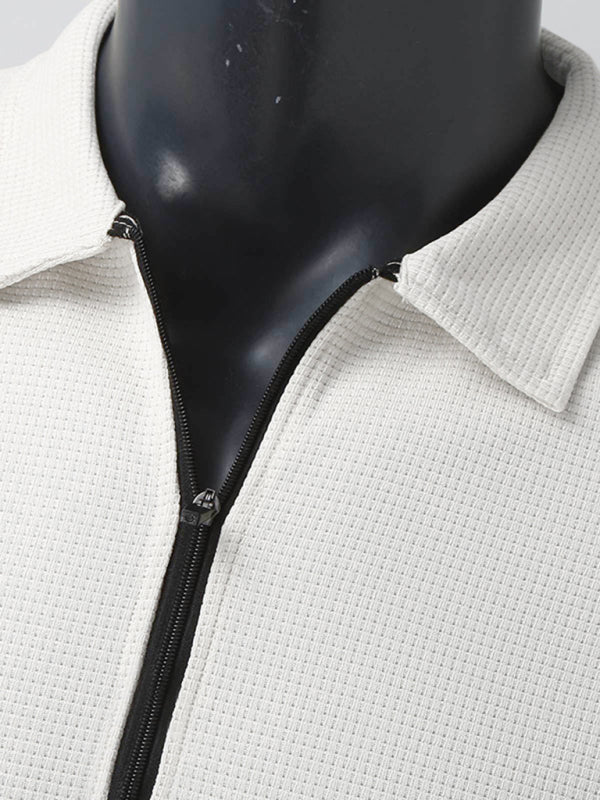 New Men's Waffle Zip Lapel Jacket Jacket Cardigan Tops on sale at MyriadMart