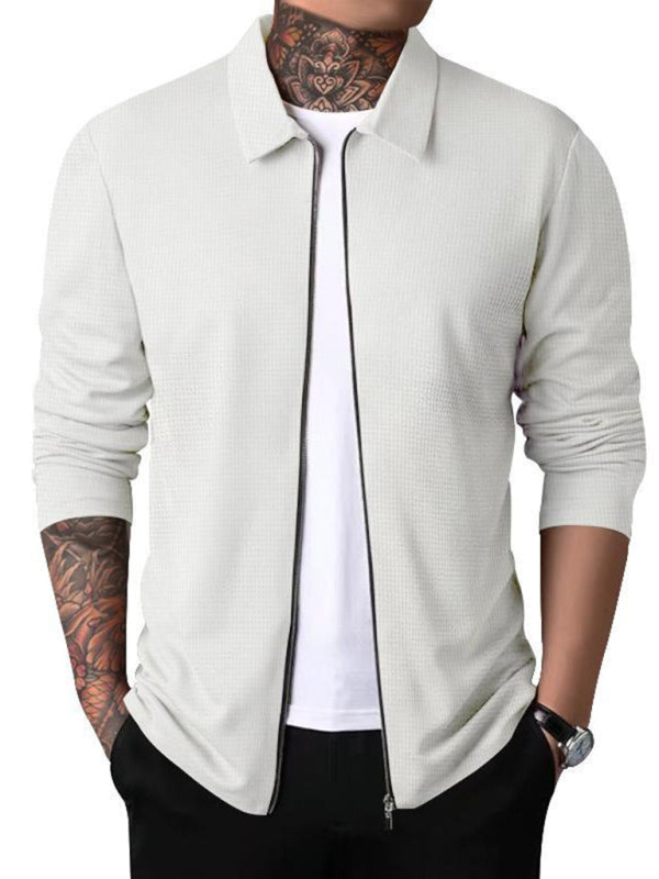 New Men's Waffle Zip Lapel Jacket Jacket Cardigan Tops on sale at MyriadMart
