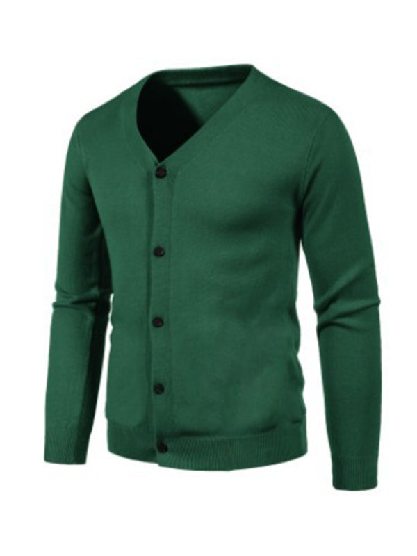 New men's casual solid color V-neck sweater cardigan sweater - MyriadMart
