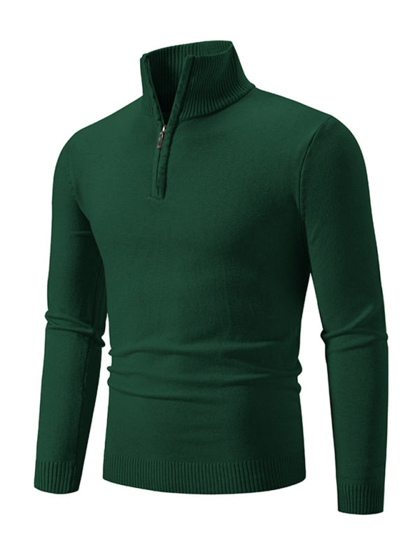 Men's casual solid color sweater half zipper pullover stand collar sweater - MyriadMart