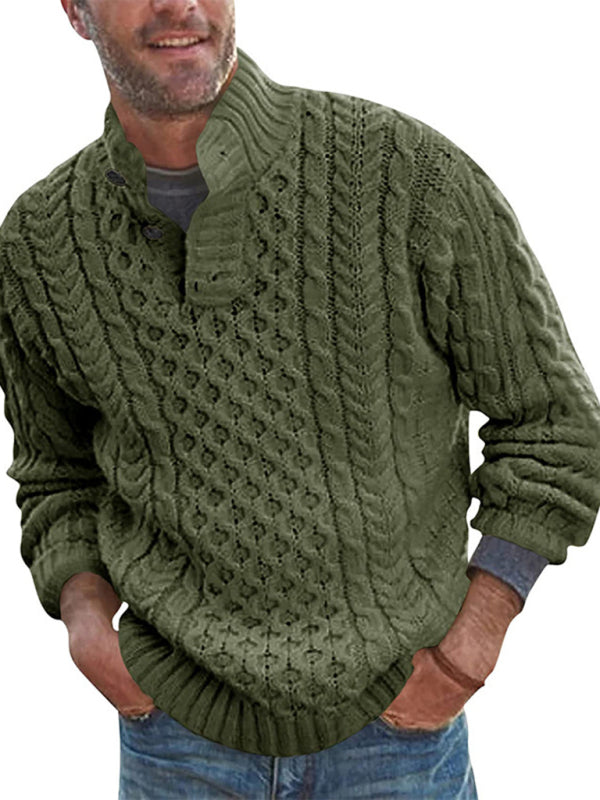 Men's Solid Color Half Turtle Collar Slim Fit Long Sleeve Knitted Sweater - MyriadMart