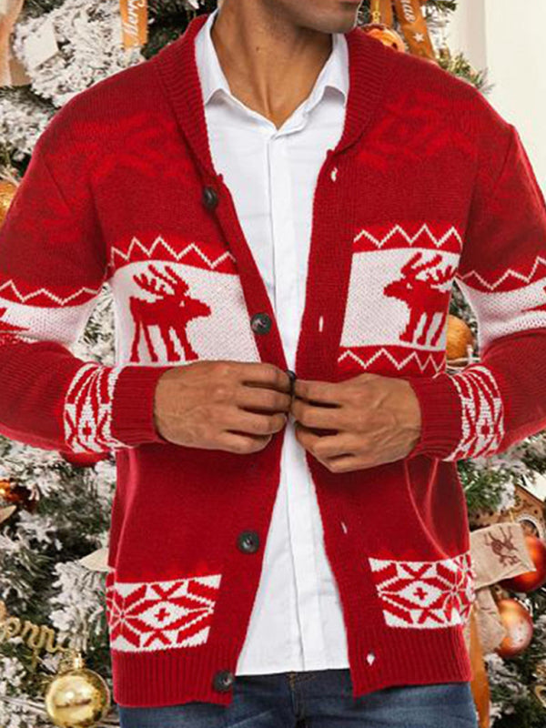 Men's Reindeer Pattern Knit Cardigan Sweater - MyriadMart