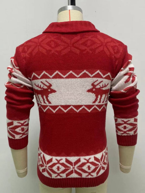 Men's Reindeer Pattern Knit Cardigan Sweater - MyriadMart
