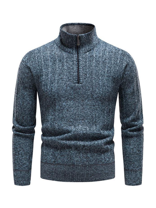 Men's stand collar zipper half cardigan sweater - MyriadMart