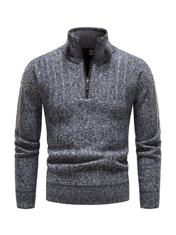 Men's stand collar zipper half cardigan sweater - MyriadMart