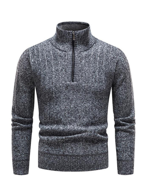 Men's stand collar zipper half cardigan sweater - MyriadMart