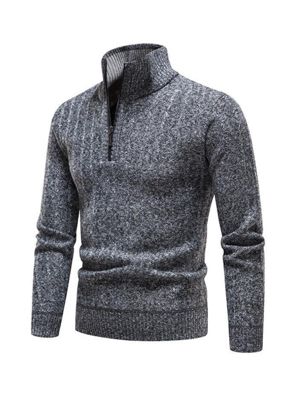 Men's stand collar zipper half cardigan sweater - MyriadMart
