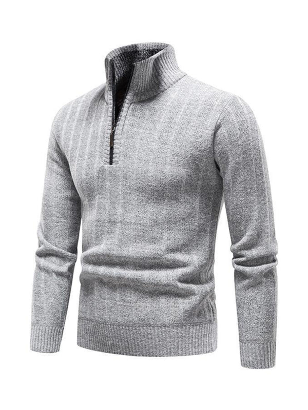 Men's stand collar zipper half cardigan sweater - MyriadMart