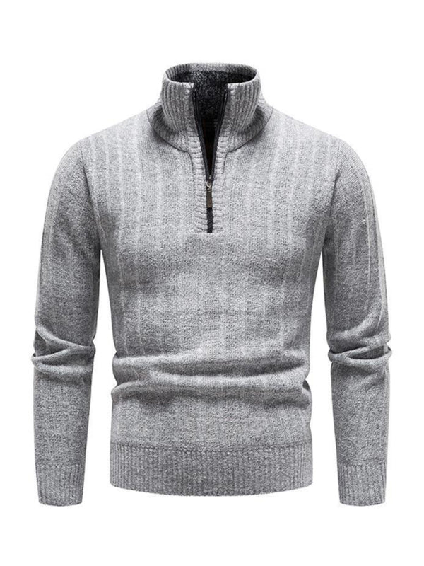 Men's stand collar zipper half cardigan sweater - MyriadMart