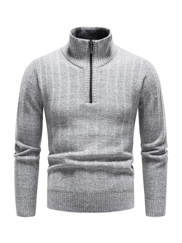 Men's stand collar zipper half cardigan sweater - MyriadMart