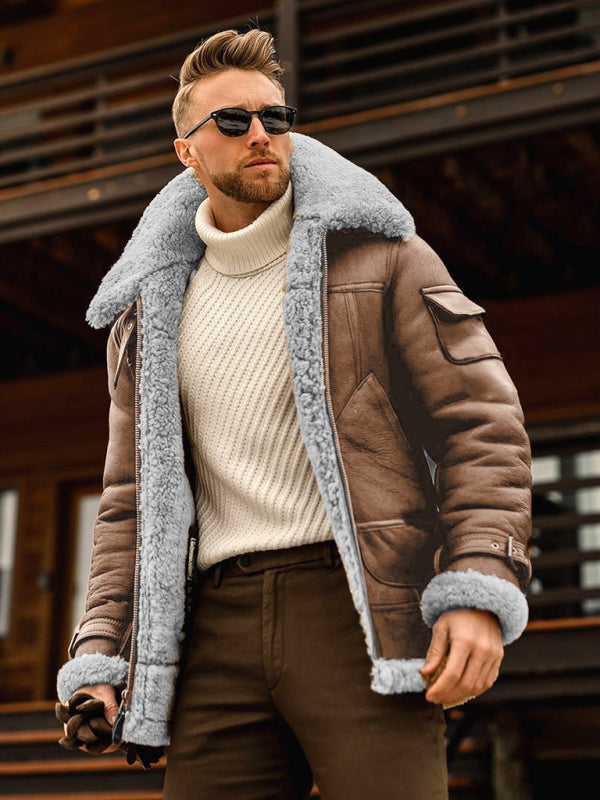 Men's fur one-piece thickened mid-length jacket on sale at MyriadMart