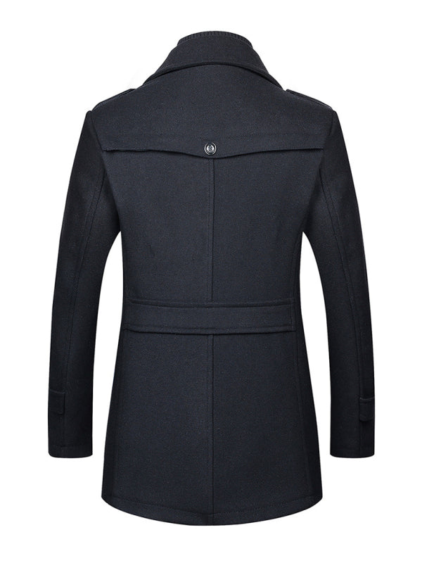Men's wool zipper autumn and winter double collar coat - MyriadMart