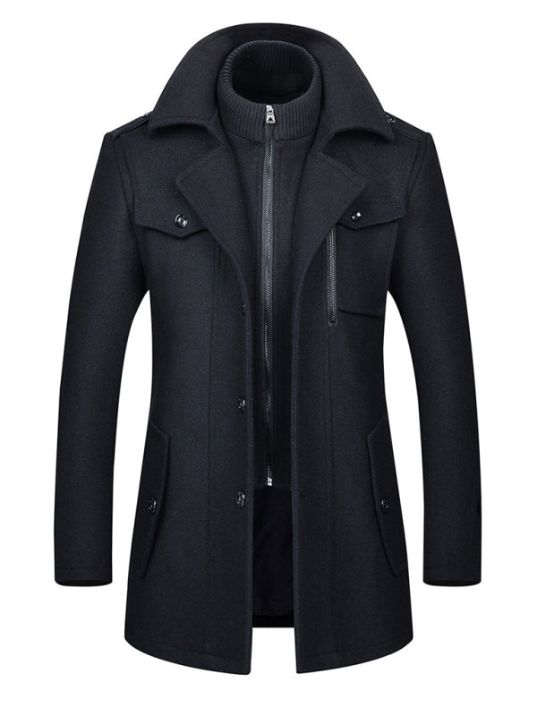 Men's wool zipper autumn and winter double collar coat - MyriadMart
