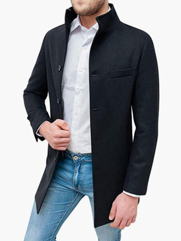Men's slim woolen coat with stand collar - MyriadMart