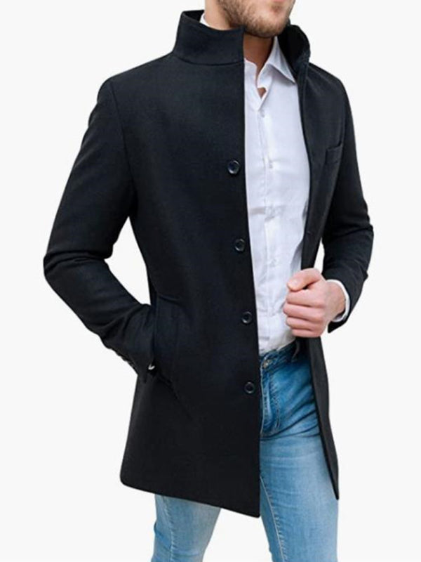 Men's slim woolen coat with stand collar - MyriadMart