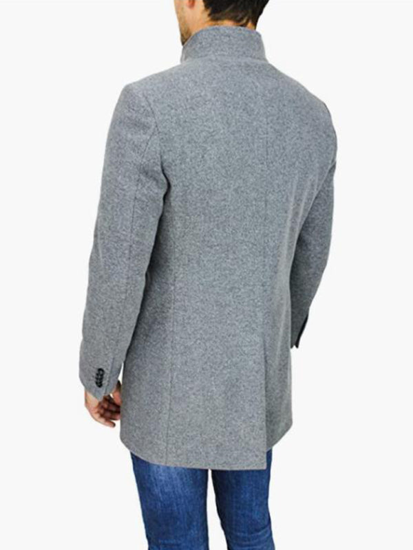 Men's slim woolen coat with stand collar - MyriadMart