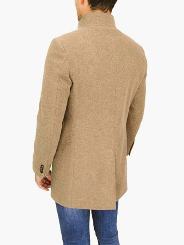 Men's slim woolen coat with stand collar - MyriadMart