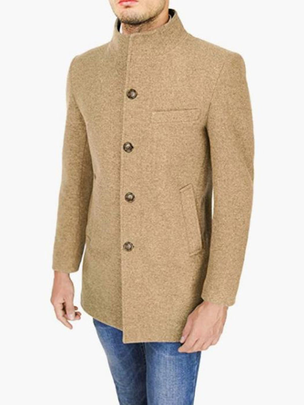 Men's slim woolen coat with stand collar - MyriadMart