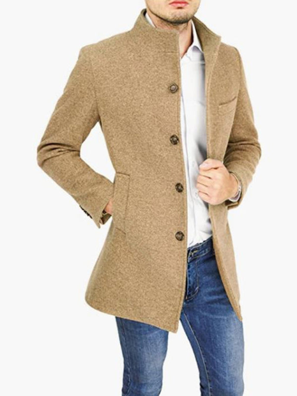 Men's slim woolen coat with stand collar - MyriadMart
