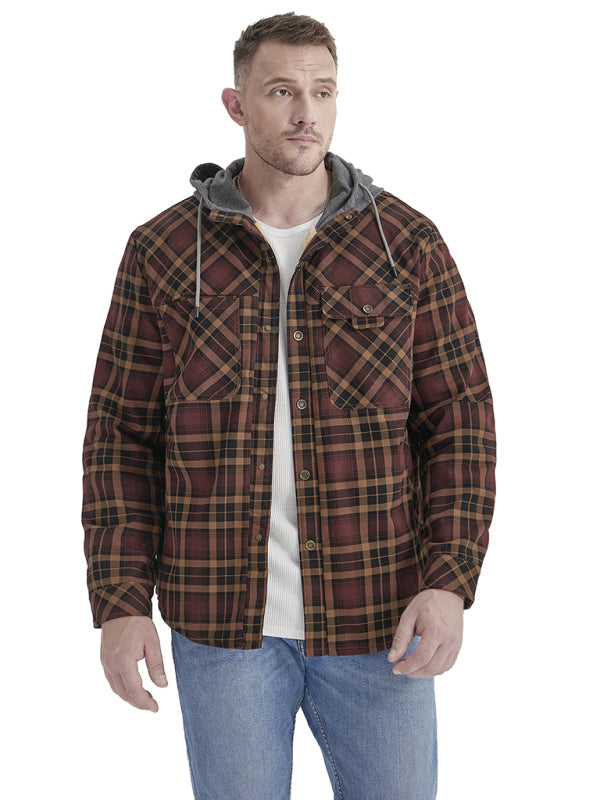Men's plaid loose warm hooded jacket - MyriadMart