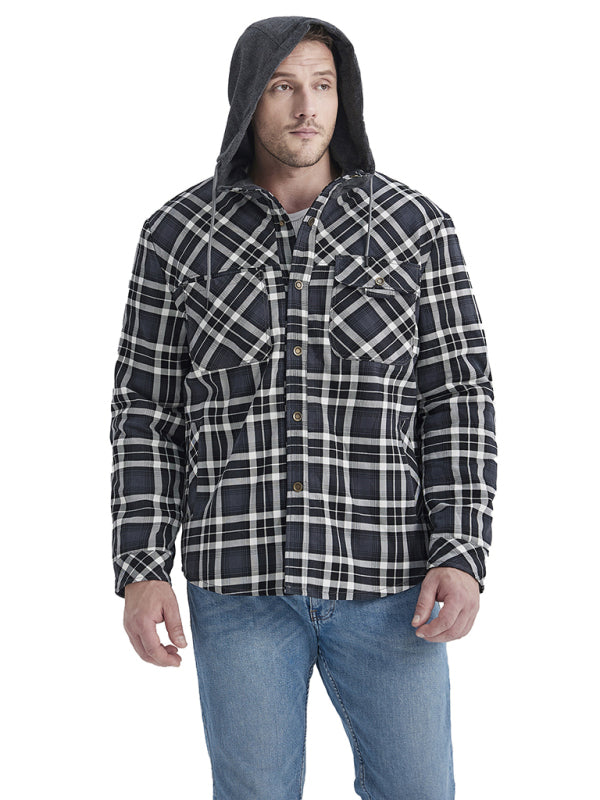 Men's plaid loose warm hooded jacket - MyriadMart