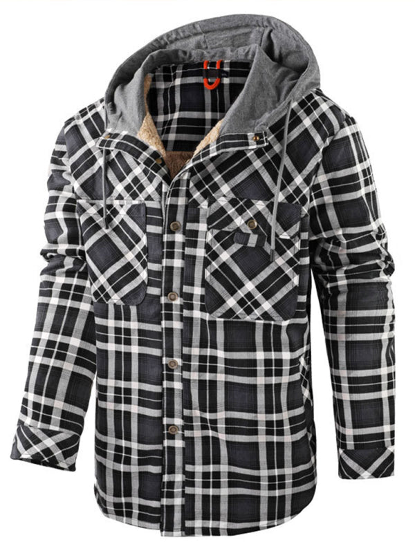 Men's plaid loose warm hooded jacket - MyriadMart