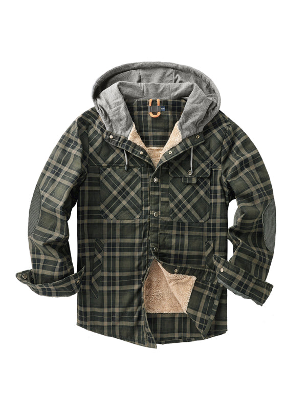 Men's plaid loose warm hooded jacket - MyriadMart
