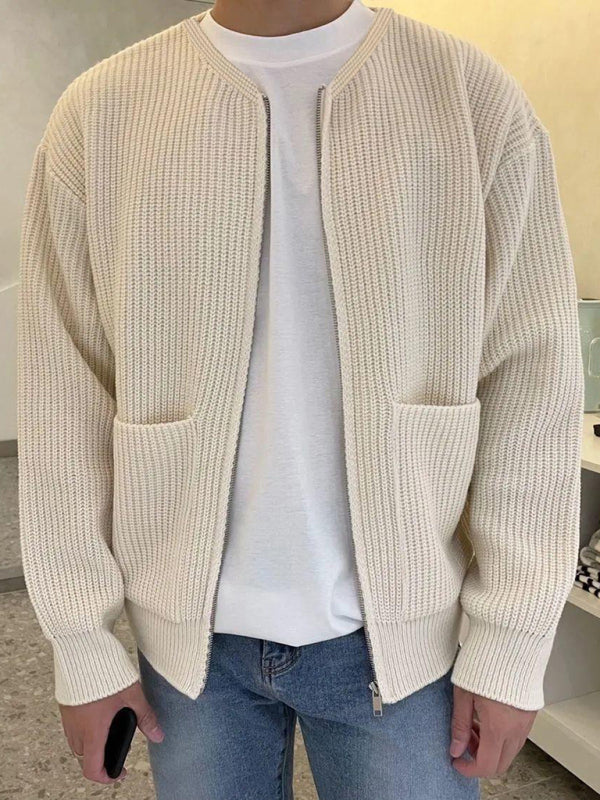 Men's solid color loose casual lazy style knitted sweater cardigan - MyriadMart