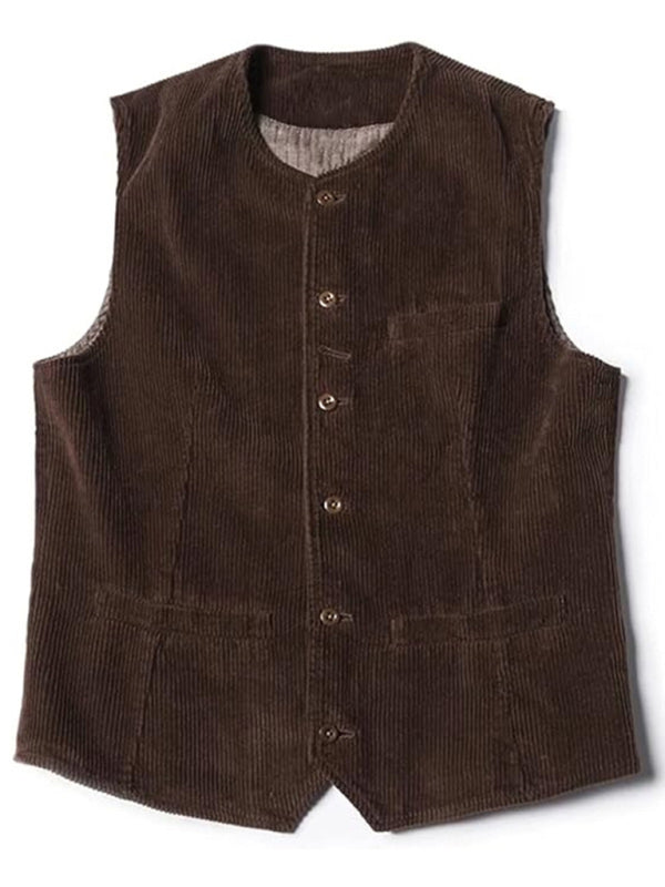 Men's solid color casual vest V-neck slim retro vest - MyriadMart