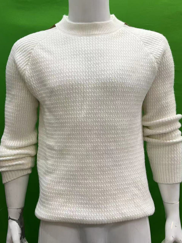 Men's Casual Fashion Shoulder Contrast Color Long Sleeve Knitted Sweater - MyriadMart