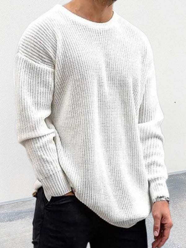 Men's new solid color round neck long sleeve pullover sweater - MyriadMart