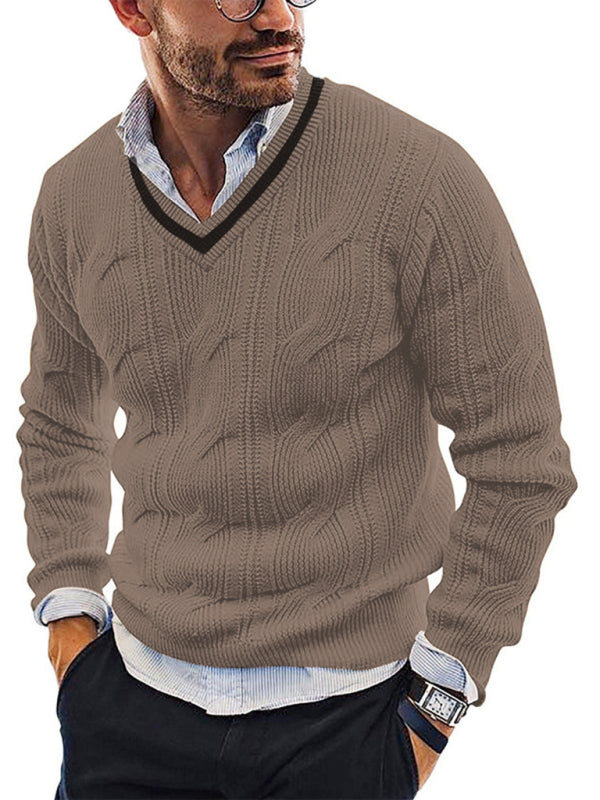 Men's Fashionable V-Neck Slim Fit Long Sleeve Knitted Sweater - MyriadMart