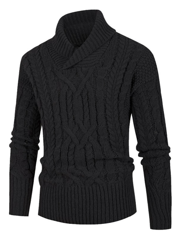 Men's new solid color twist pullover long-sleeved sweater on sale at MyriadMart