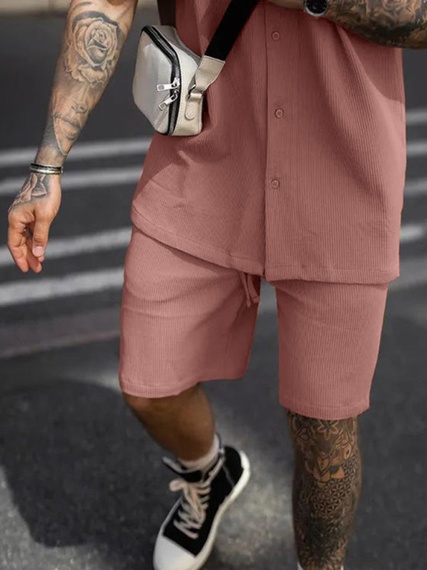 Men's Casual Comfortable Button Lapel Short Sleeve Shorts Set