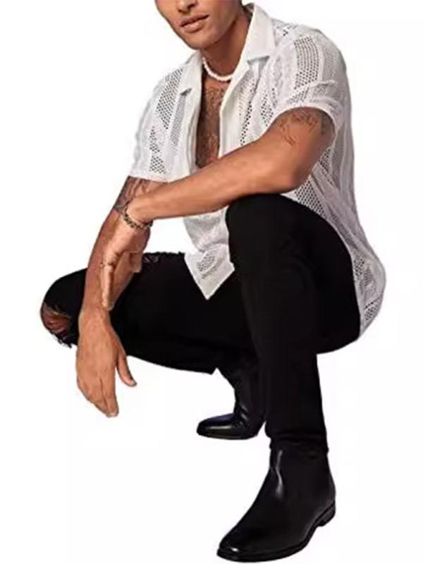 New Street Casual Button Knitted Short Sleeve Shirt - MyriadMart