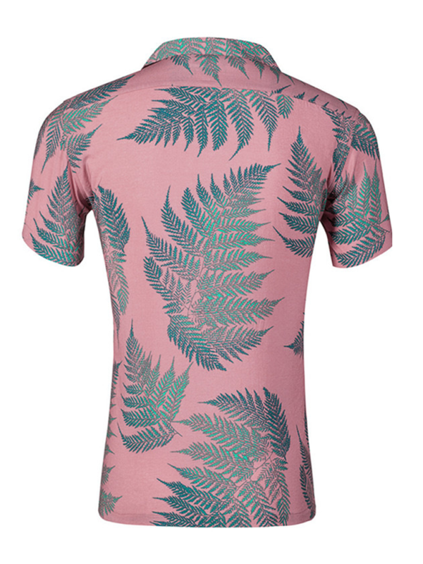 Men's Casual Loose Beach Wear Maple Leaf Print Short Sleeve Shirt - MyriadMart