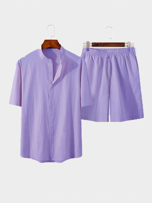 Men's casual home wear loose long-sleeved shorts two-piece set - MyriadMart